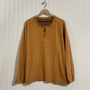 St John's Bay Mens Henley Shirt XL Caramel Brown Cotton Long Sleeve Gorpcore Y2K